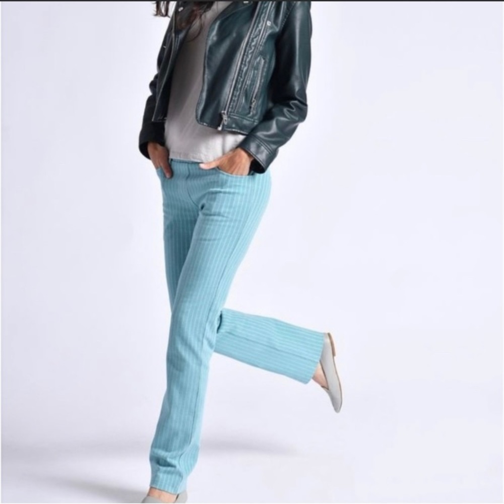 Betabrand aqua blue pinstripe 7-Pocket Dress Pant Yoga Pants